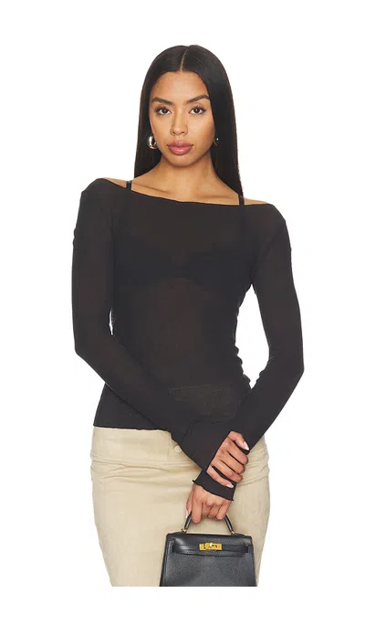 Wao Boat Neck Long Sleeve Tee In Black