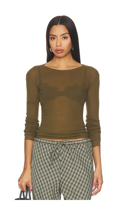 Wao Crew Neck Long Sleeve Tee In Olive