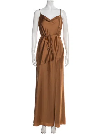 Pre-owned Watters Cowl Neck Long Dress In Brown
