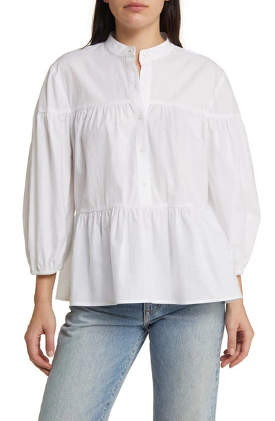 Wayf Addison Tiered Cotton Popover Top In Ivory