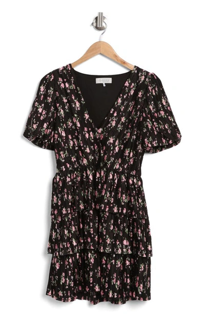 Wayf Floral Tiered Minidress In Black Roses