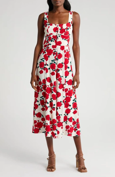 Wayf Leonie Floral Corset Midi Dress In Red Roses