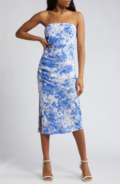 Wayf The Taylor Floral Strapless Cocktail Dress In Blue Toile