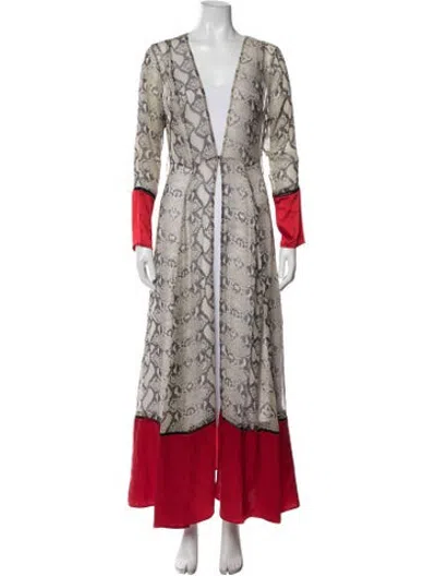 Pre-owned We Are Leone Silk Animal Print Robe In Neutrals
