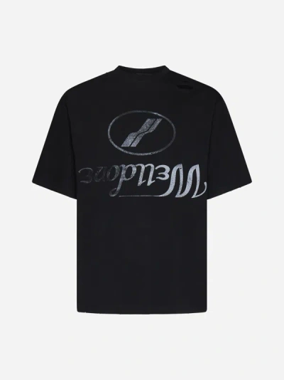We11 Done Destroyed Reverse Logo Cotton T-shirt In Black