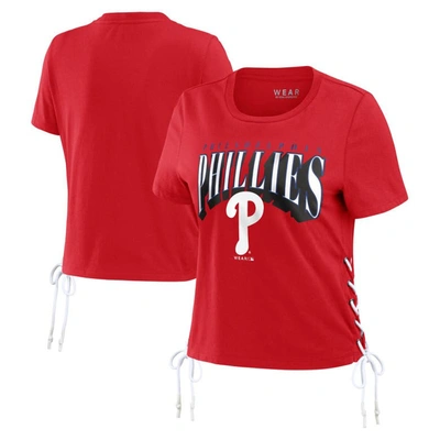 Wear By Erin Andrews Red Philadelphia Phillies Side Lace-up Cropped T-shirt