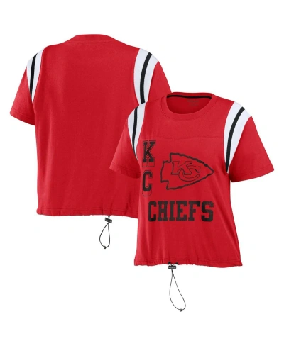 Wear By Erin Andrews Women's  Red Distressed Kansas City Chiefs Cinched Colorblock T-shirt