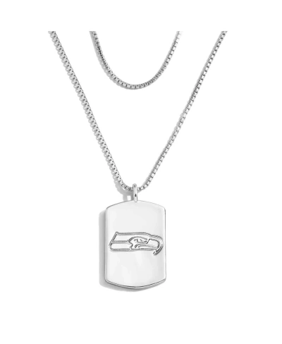 Wear By Erin Andrews Women's  X Baublebar Seattle Seahawks Silver Dog Tag Necklace In Gray