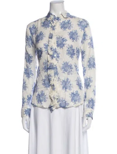 Pre-owned Wear Cissa Floral Print Long Sleeve Blouse In Blue