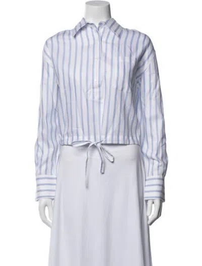 Pre-owned We-ar4 Striped Long Sleeve Button-up Top In White