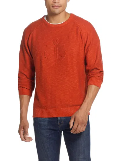 Weatherproof Vintage Deb Mens Embossed Ribbed Trim Crewneck Sweater In Red