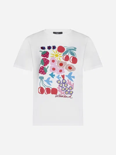Weekend Max Mara Cinema Print Cotton T-shirt In Off White,multicolor