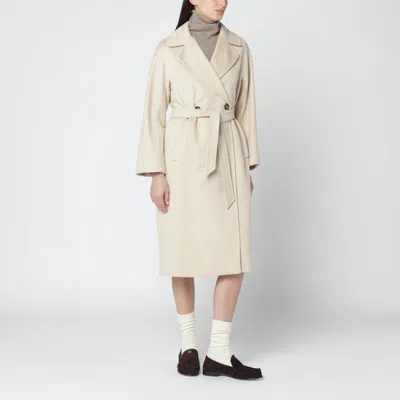 Weekend Max Mara Cream Wool Double-breasted Midi Coat In Blue