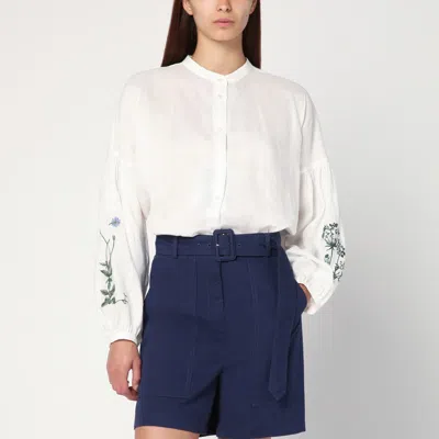 Weekend Max Mara Ecru Mandarin-collar Shirt In Linen