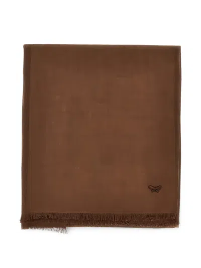 Weekend Max Mara Fringed Butterfly-embroidered Scarf In Brown