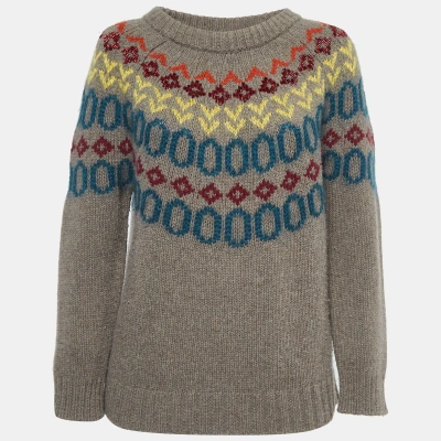 Pre-owned Weekend Max Mara Grey Patterned Wool Sweater M