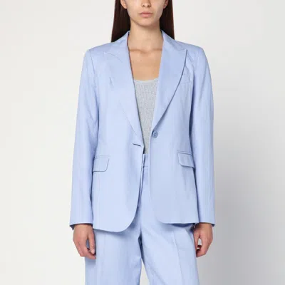 Weekend Max Mara Light Blue Single-breasted Jacket In Cotton And Linen