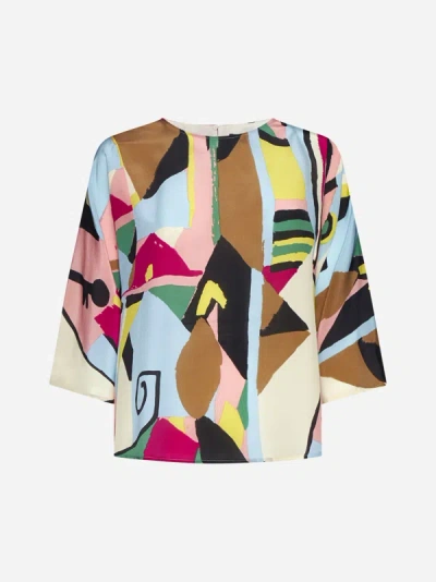 Weekend Max Mara Pomposa Print Silk Blouse In Multicolor