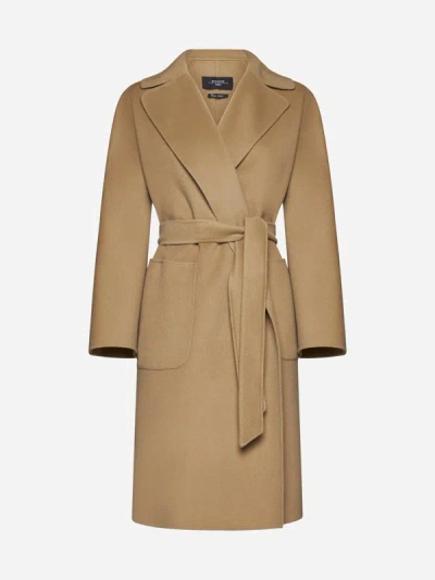 Weekend Max Mara Rovo Belted Wool Long Coat In Camel