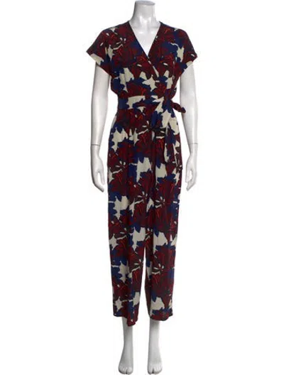 Pre-owned Weekend Max Mara Silk Floral Print Jumpsuit In Blue