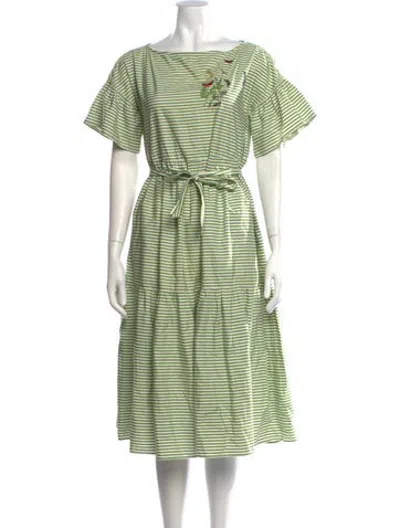 Pre-owned Weekend Max Mara Striped Midi Length Dress In Green