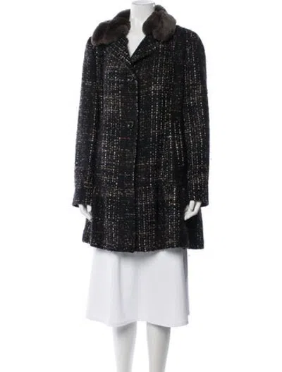 Pre-owned Weekend Max Mara Virgin Wool Tweed Pattern Coat In Black