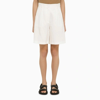 Weekend Max Mara White Cotton And Linen Bermuda Shorts In Blue