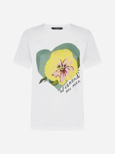 Weekend Max Mara Yen Print Cotton T-shirt In Off White,multicolor