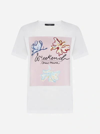 Weekend Max Mara Yen Print Cotton T-shirt In Off White,multicolor