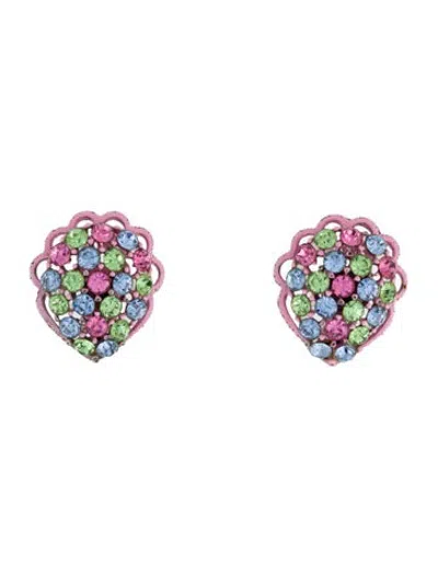 Pre-owned Weiss Crystal & Enamel Clip-on Earrings In Blue/green/pink