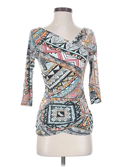 Pre-owned Weston Wear 3/4 Sleeve Top Silver Plunge Neckline Tops