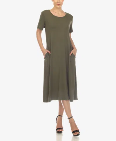 White Mark Women's Short Sleeve Midi Dress In Olive