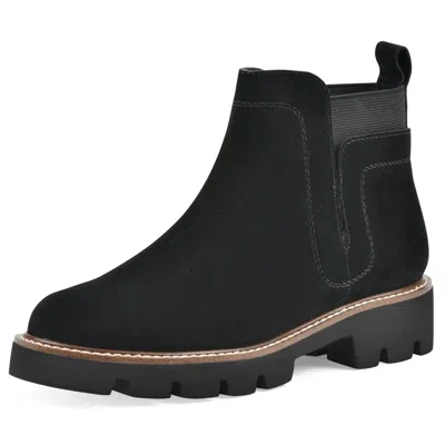 White Mountain Glassie Boots Women's Black Suede Lug Sole Chelsea Htat1817