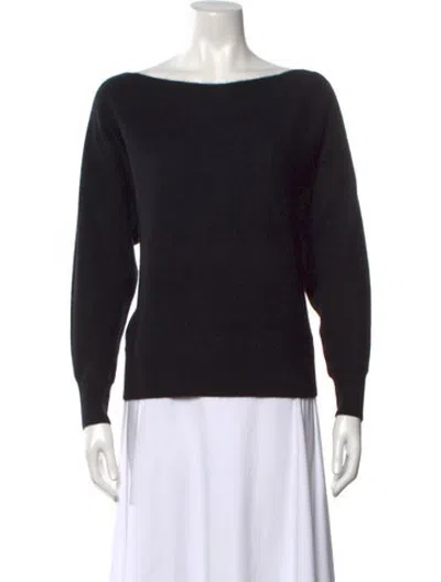 Pre-owned White + Warren Cashmere Bateau Neckline Sweater In Black