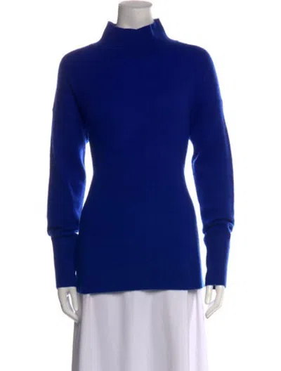 Pre-owned White + Warren Cashmere Mock Neck Sweater In Blue