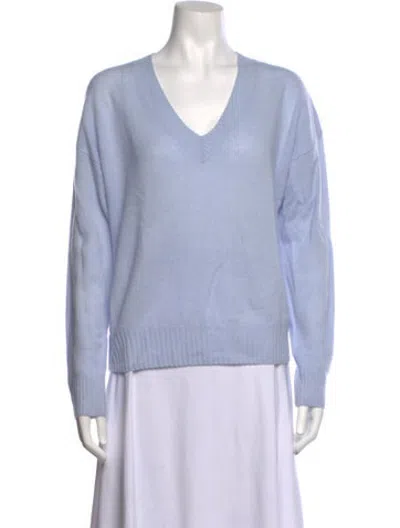 Pre-owned White + Warren Cashmere V-neck Sweater In Blue