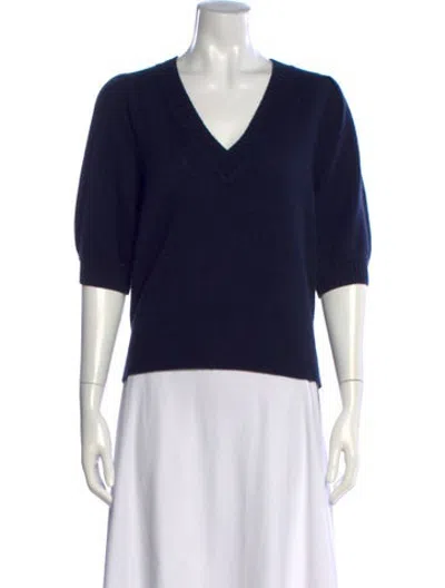Pre-owned White + Warren Cashmere V-neck Sweater In Blue