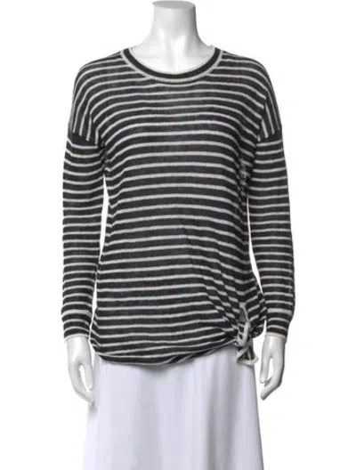 Pre-owned White + Warren Linen Striped Sweater In White