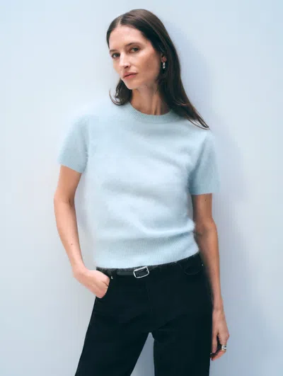 White + Warren White & Warren Brushed Cashmere Blend Tee Top In Blue