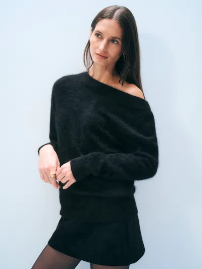 White + Warren White & Warren Brushed Cashmere Boatneck Sweater In Black