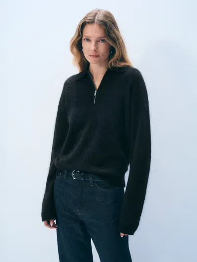 White + Warren White & Warren Brushed Cashmere Quarter-zip Sweater In Black
