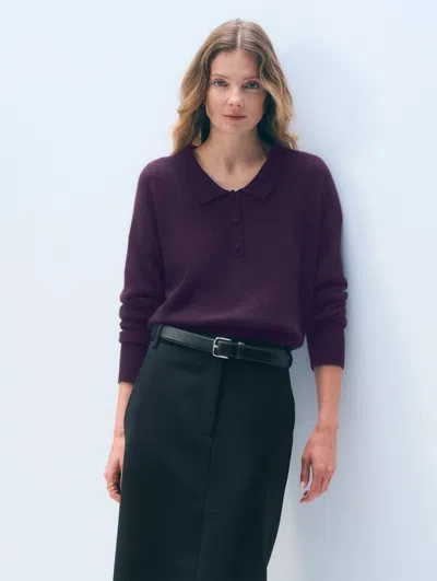 White + Warren White & Warren Cashmere Long Sleeve Polo Sweater In Deep Plum In Purple