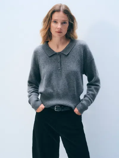 White + Warren White & Warren Cashmere Long Sleeve Polo Sweater In Graphite Heather In Gray