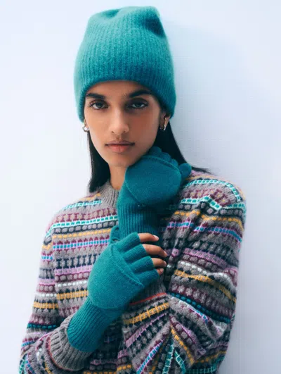 White + Warren White & Warren Cashmere Pop Top Glove In Deep Water Teal In Blue