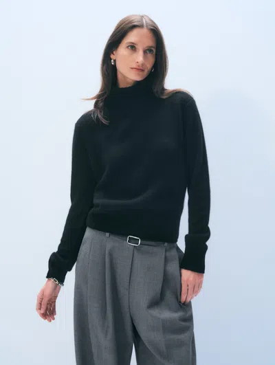 White + Warren White & Warren Cashmere Ribbed Trim Turtleneck Sweater In Black