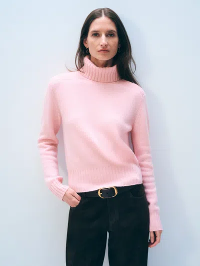 White + Warren White & Warren Cashmere Ribbed Trim Turtleneck Sweater In Rose Petal In Pink
