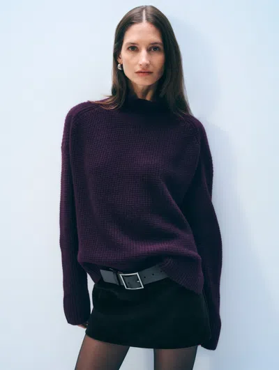 White + Warren White & Warren Cashmere Waffle Standneck Sweater In Deep Plum In Purple