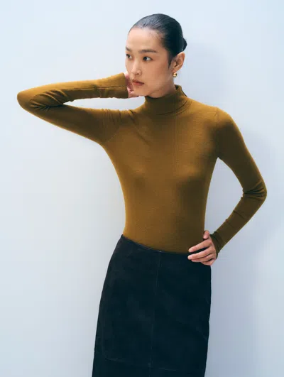 White + Warren White & Warren Superfine Merino Turtleneck Sweater In Golden Amber In Green