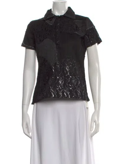 Pre-owned Who Decides War Patterned Short Sleeve Button-up Top In Black