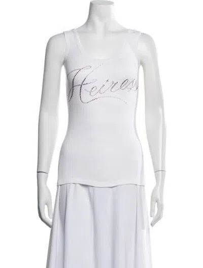 Pre-owned Wiederhoeft Graphic Print Scoop Neck Top In White